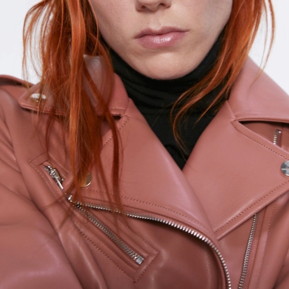 ZARA Faux Leather Biker Jacket:Marsala, US M, L - Picture 3 of 8